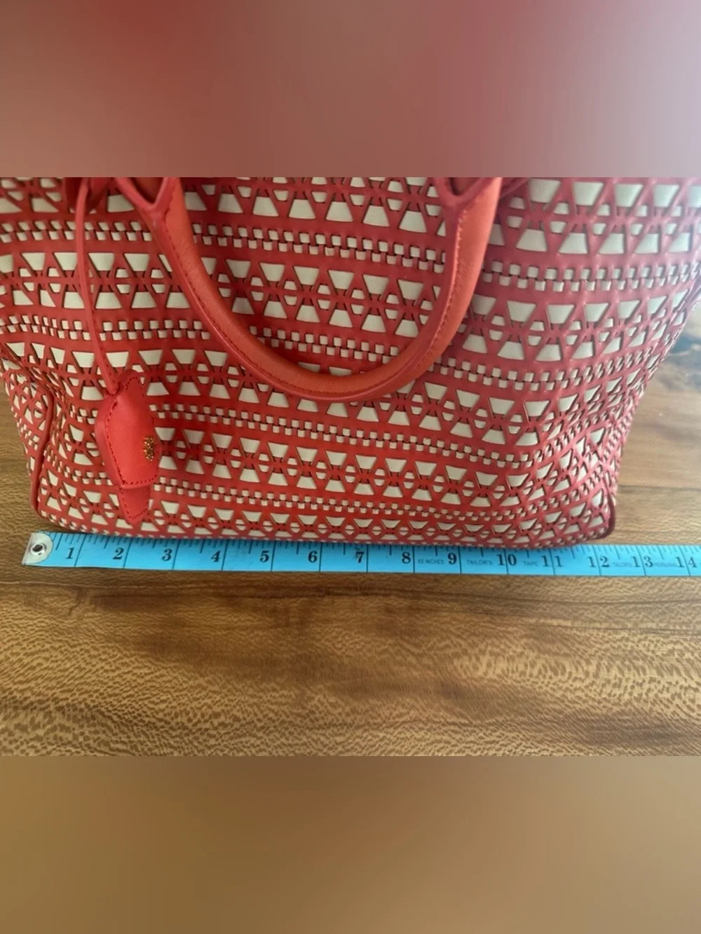 Tory Burch Robinson Woven Tote Bag Interior Pockets Orange